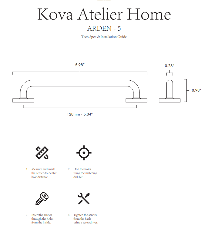 Arden Solid Brass Cabinet Pull Specs