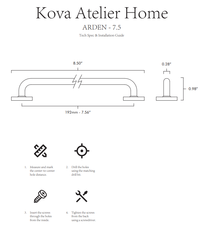 Arden Solid Brass Cabinet Pull Specs