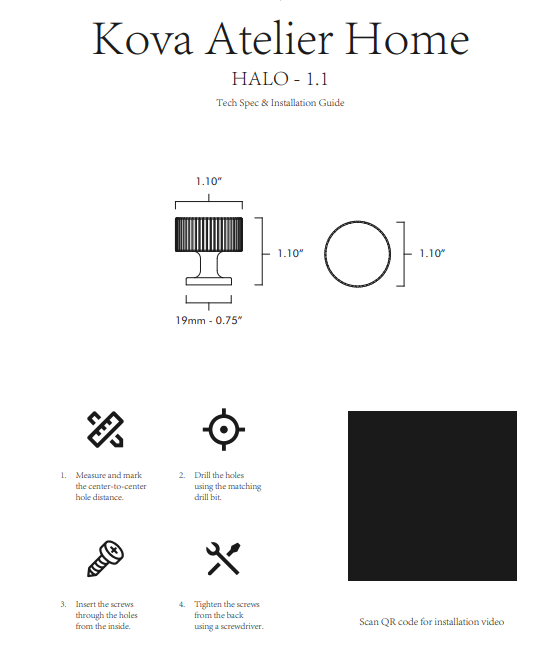 Halo Solid Brass Cabinet Knob Specs