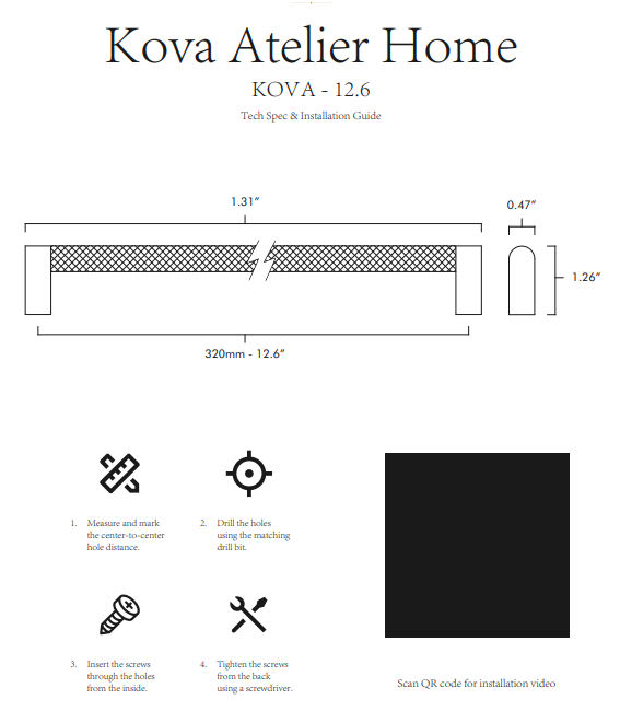 Kova Solid Brass Cabinet Pull Specs