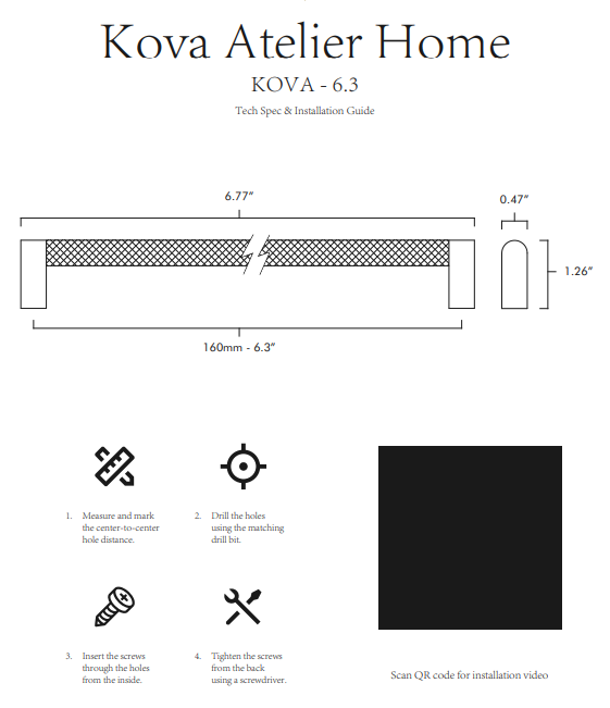 Kova Solid Brass Cabinet Pull Specs