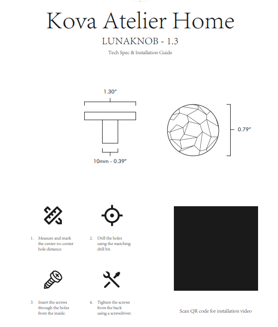 Luna Solid Brass Cabinet Knob Specs