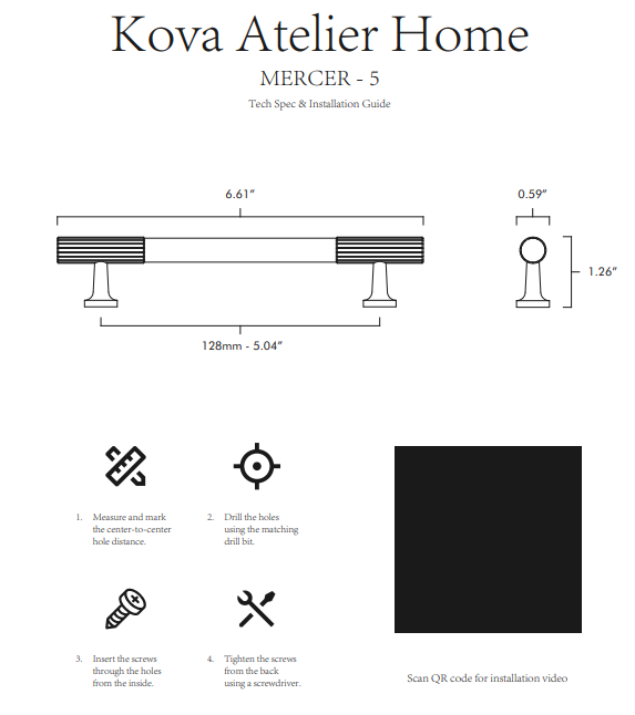 Mercer Solid Brass Cabinet Pull Specs